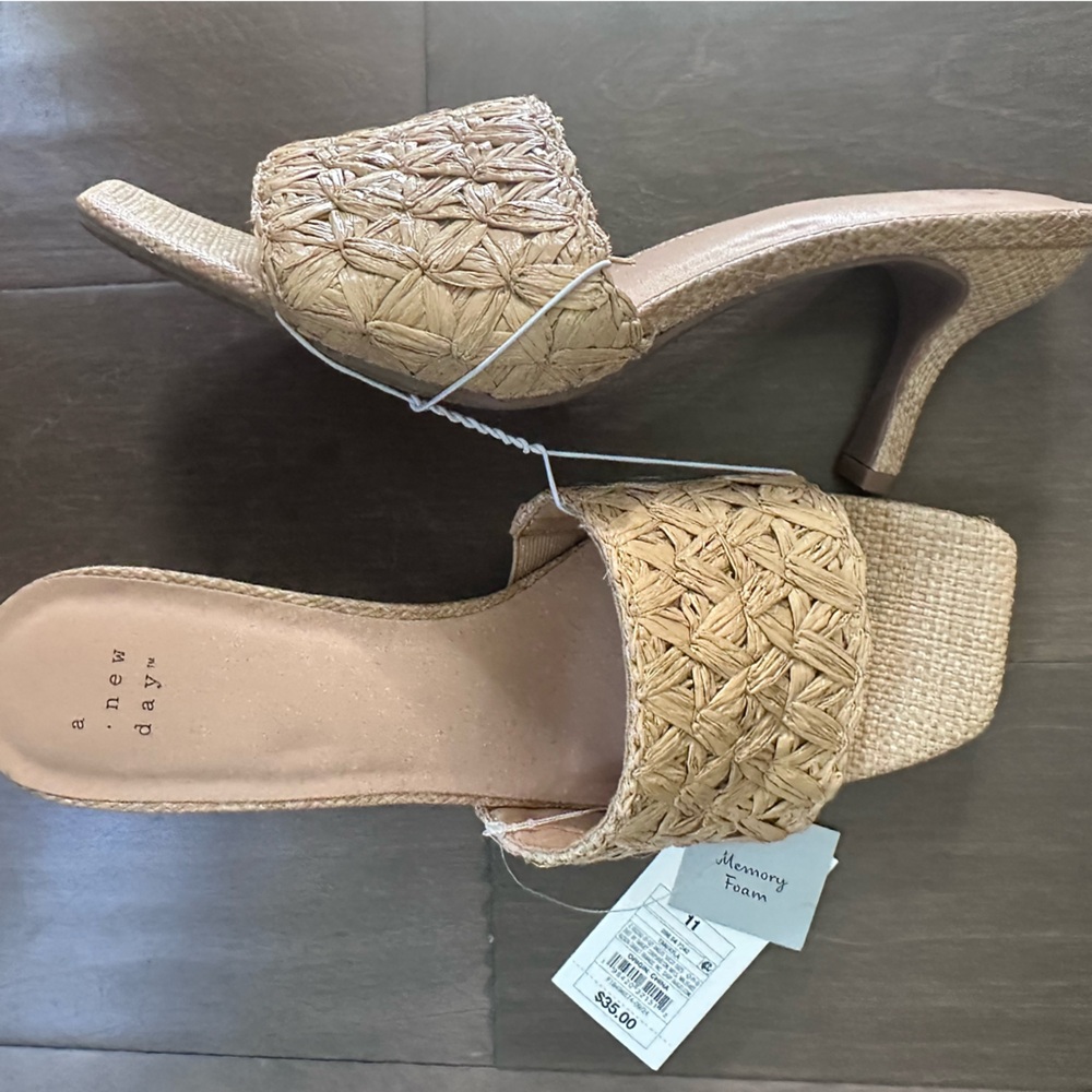 A New Day Tan Mules with Woven Texture